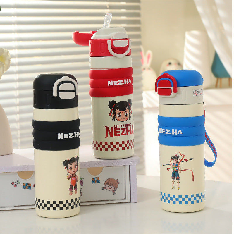 Insulated drinking bottle with a cute character design and practical carrying strap Kalsten
