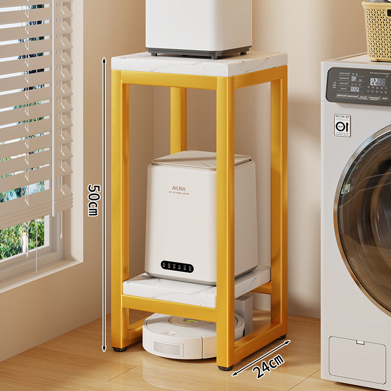 Narrow Two-Tier Metal Appliance Stand with Faux Marble Shelves