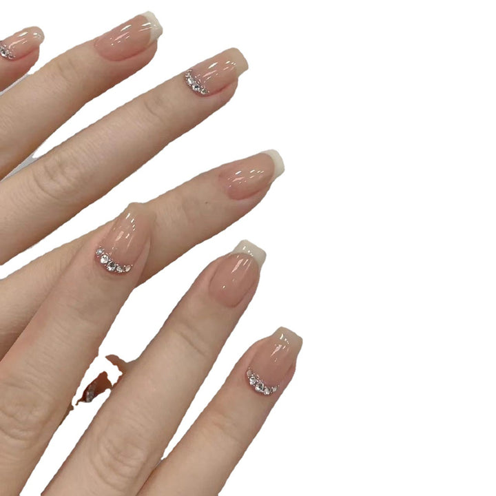 Elegant French Tip Press-On Nails with Rhinestone Accents Kalsten