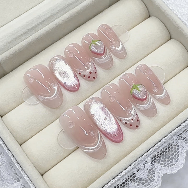 Artistic Strawberry-Themed Press-On Nail Set Kalsten