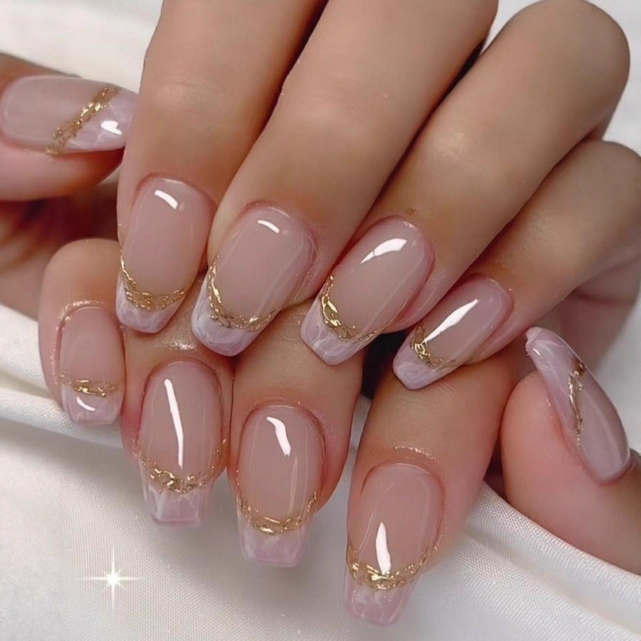 Elegant Artificial Nails with French Manicure and Glitter Effects Kalsten