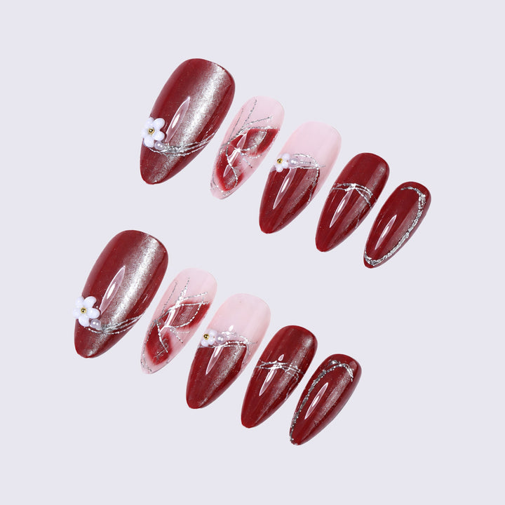 Decorative Press-On Nail Art with Floral Accents kalsten