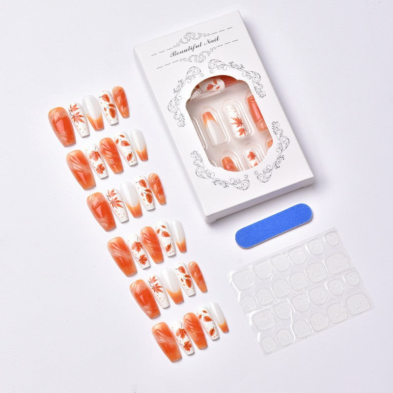 Acrylic nail set with elegant autumn motifs and shiny accents Kalsten
