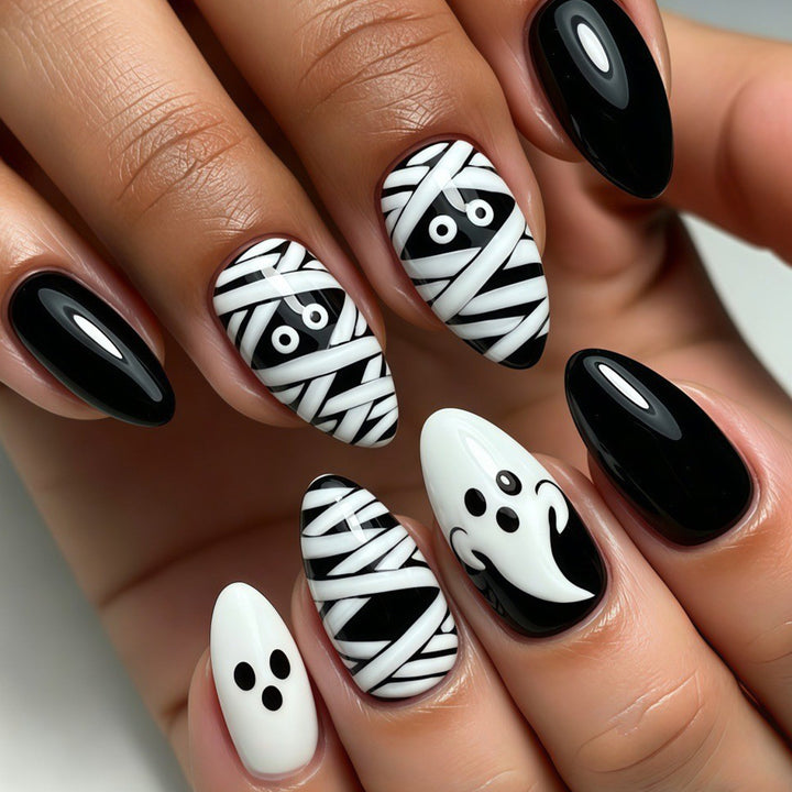 Halloween-Themed Ghost and Mummy Nail Art Kalsten