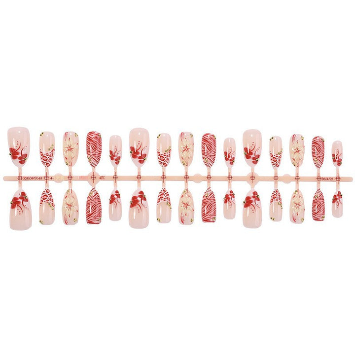 Artificial Nail Set with Floral Design and Gold Accents Kalsten