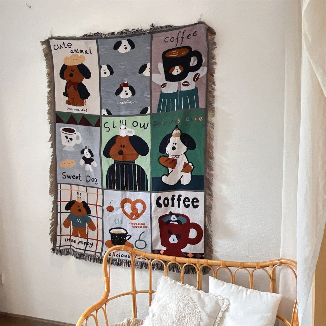 Playful Dog-Themed Tapestry Blanket