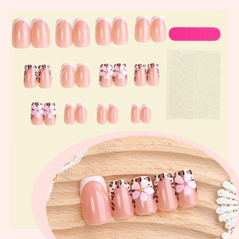 Artistic Floral and Leopard Print Press-On Nails Set kalsten