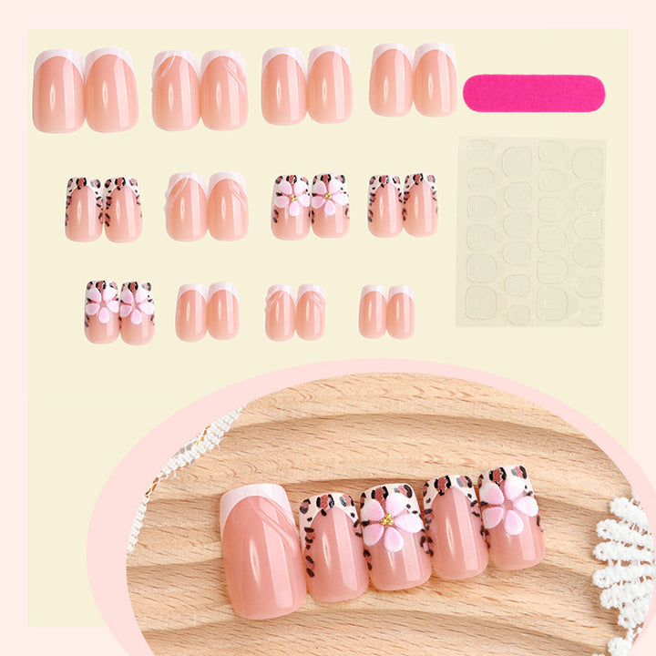 Artistic Floral and Leopard Print Press-On Nails Set kalsten