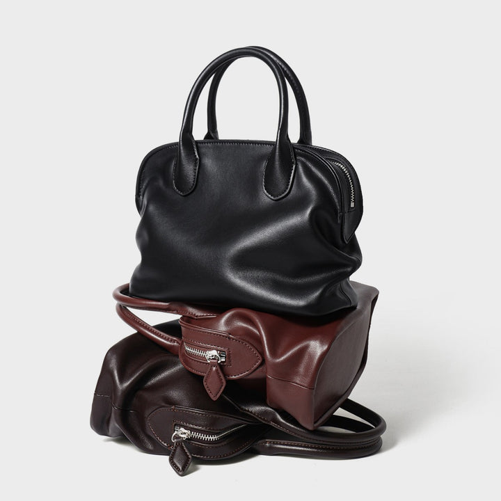 Soft Dome Satchel Handbag with Rolled Top Handles & Adjustable Detachable Shoulder Strap