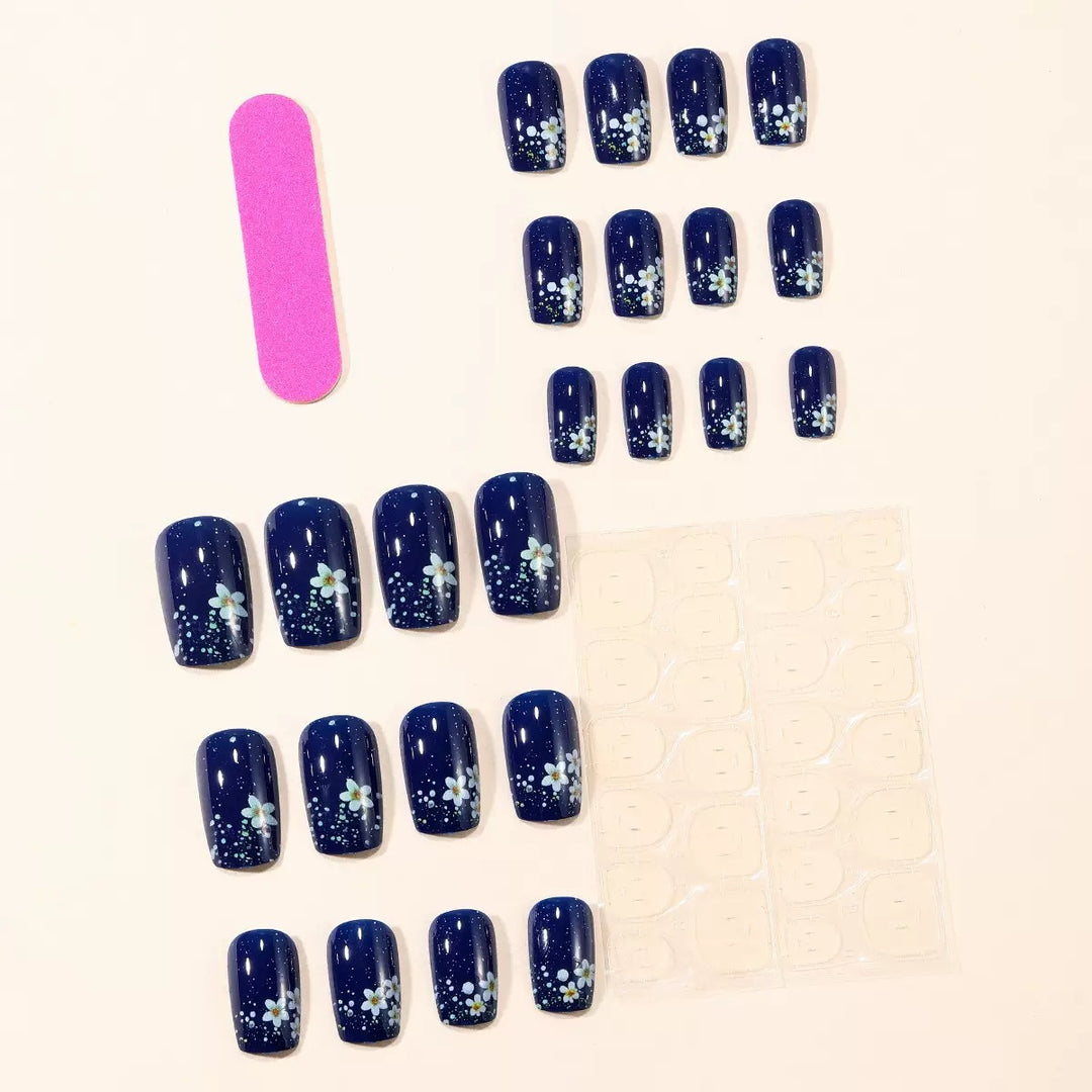 Acrylic nail set with elegant flower design and glitter accents Kalsten