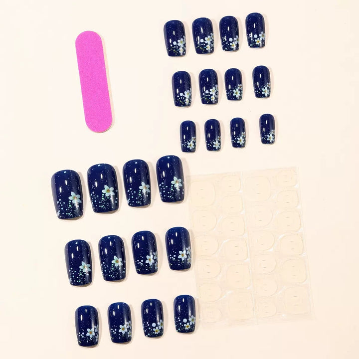 Acrylic nail set with elegant flower design and glitter accents Kalsten