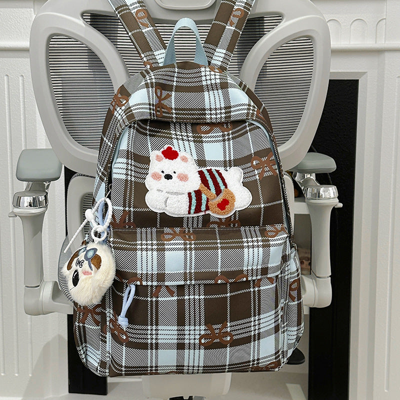 Cute Cartoon-Themed Plaid Backpack