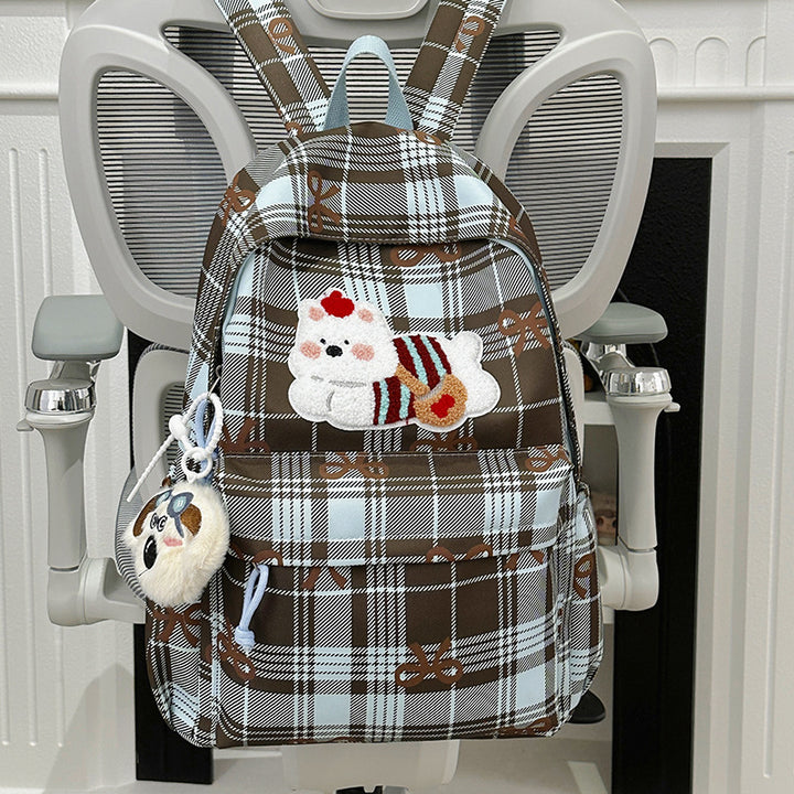 Cute Cartoon-Themed Plaid Backpack