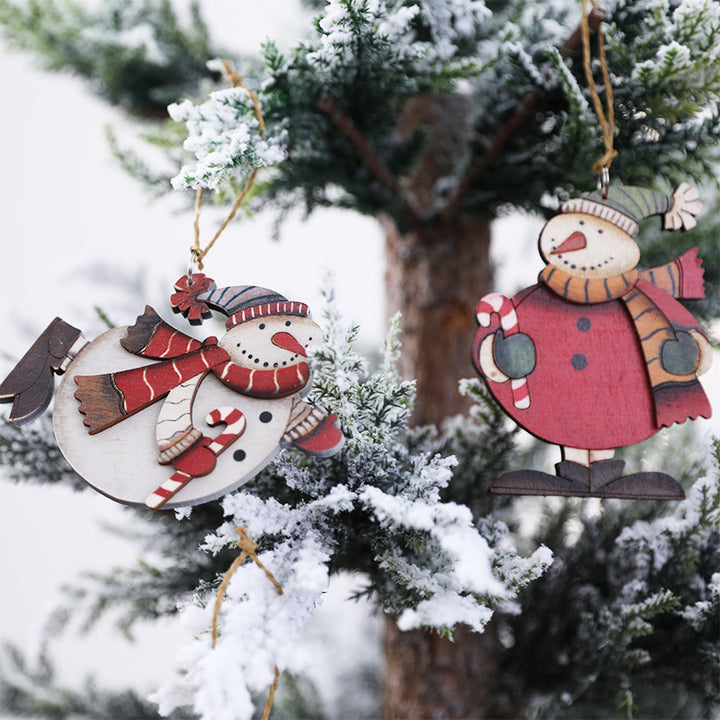 Wooden Snowman Decoration Ornament