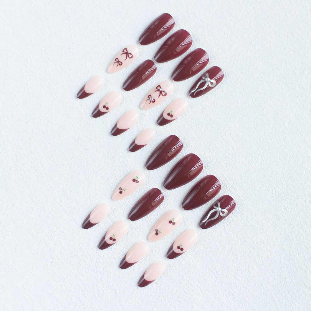 Elegant Bow and Cherry Design Nail Art Kit