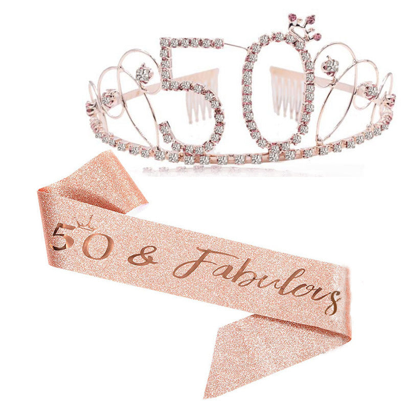 Ladies Glittering Tiara with Festive "50 & Fabulous" Design Kalsten