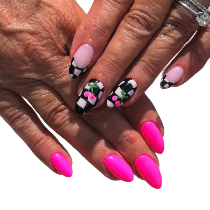Creative Checkerboard and Cherry Nail Art Kalsten