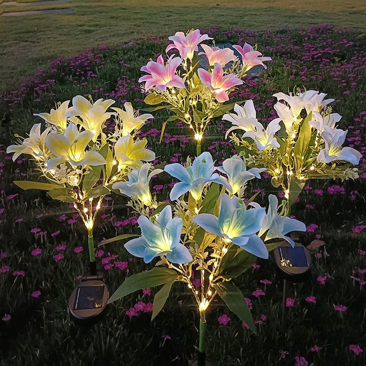 Solar-Powered Lifelike Lily Bloom Landscape Stake With Micro-LED Cluster And Telescopic Ground Spike Kalsten