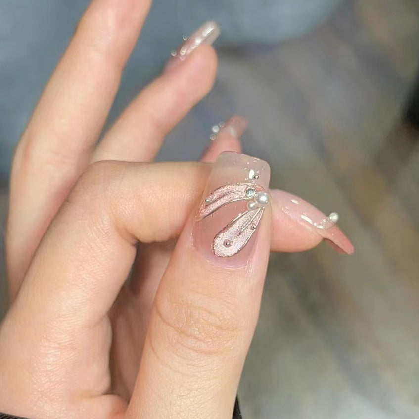 Decorative Press-On Nail Set with Pearl Accents Kalsten