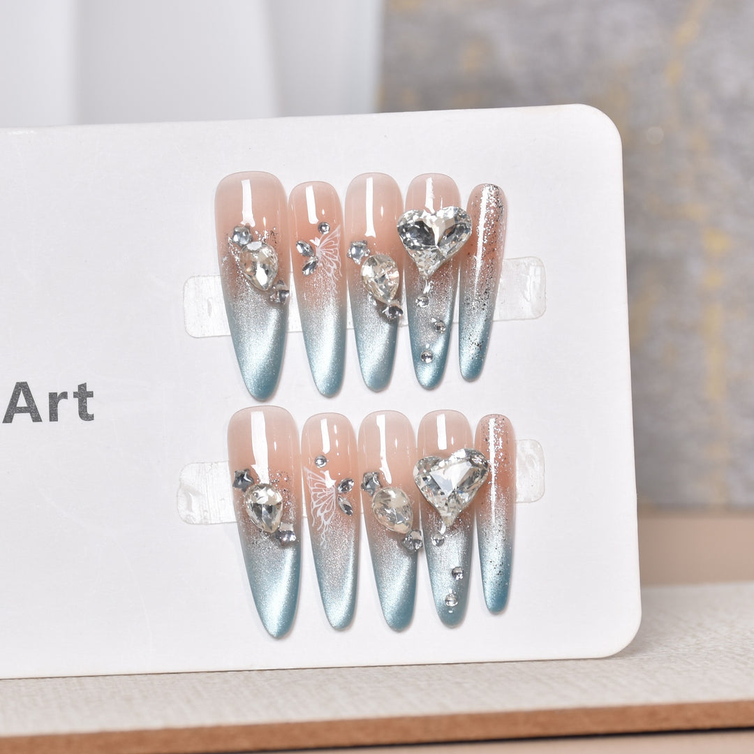 Artistic Crystal-Embellished Press-On Nail Art Kalsten