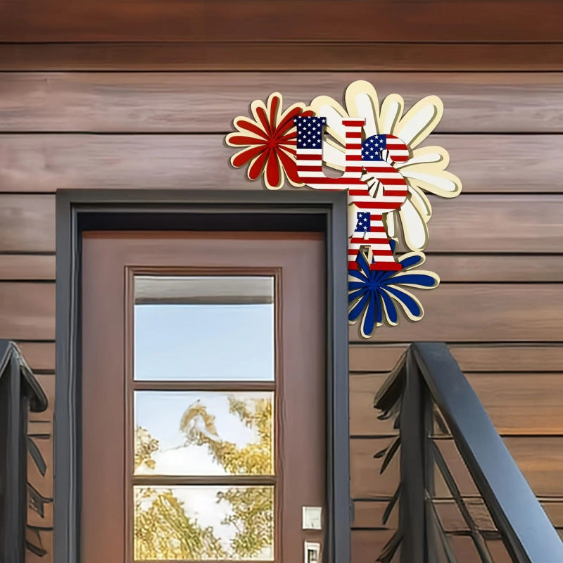 Independence Day layered laser-cut corner door and wall plaque with USA flag letter motif Kalsten