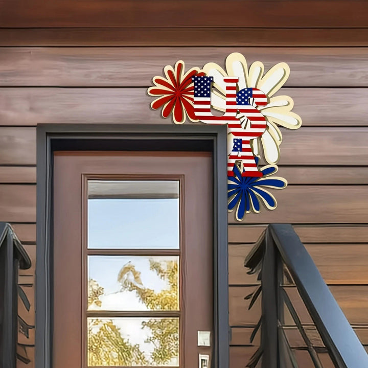 Unisex nan patriotic door and wall corner decoration made of wood with USA lettering Kalsten