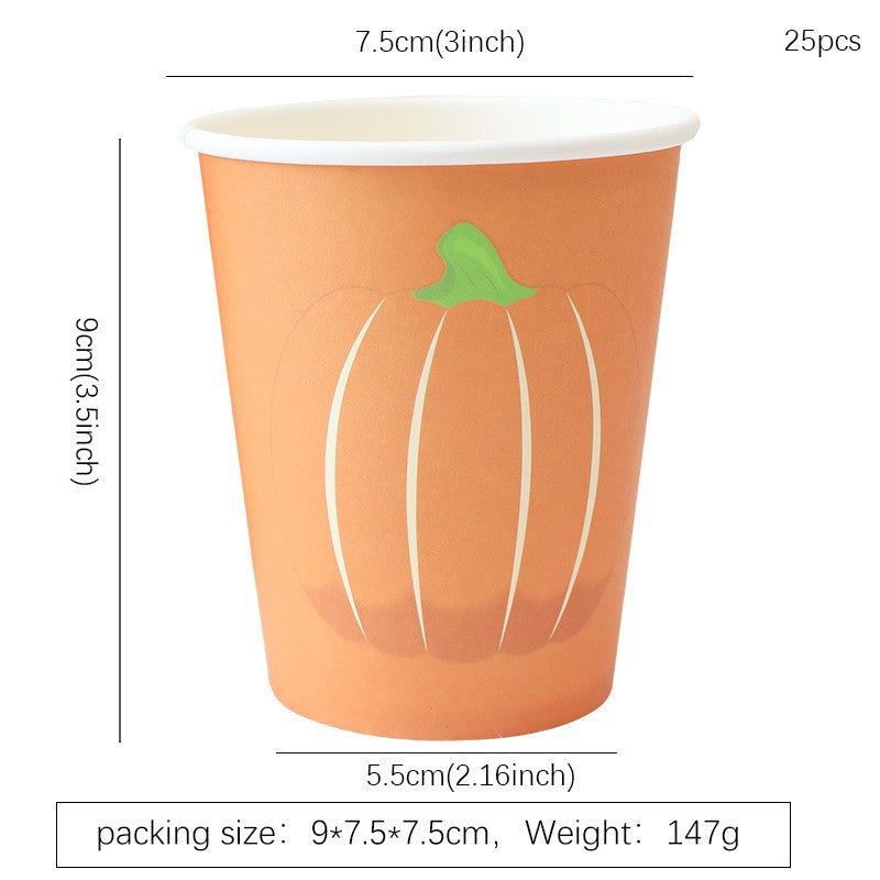 Disposable paper plates in pumpkin shape with spooky face design