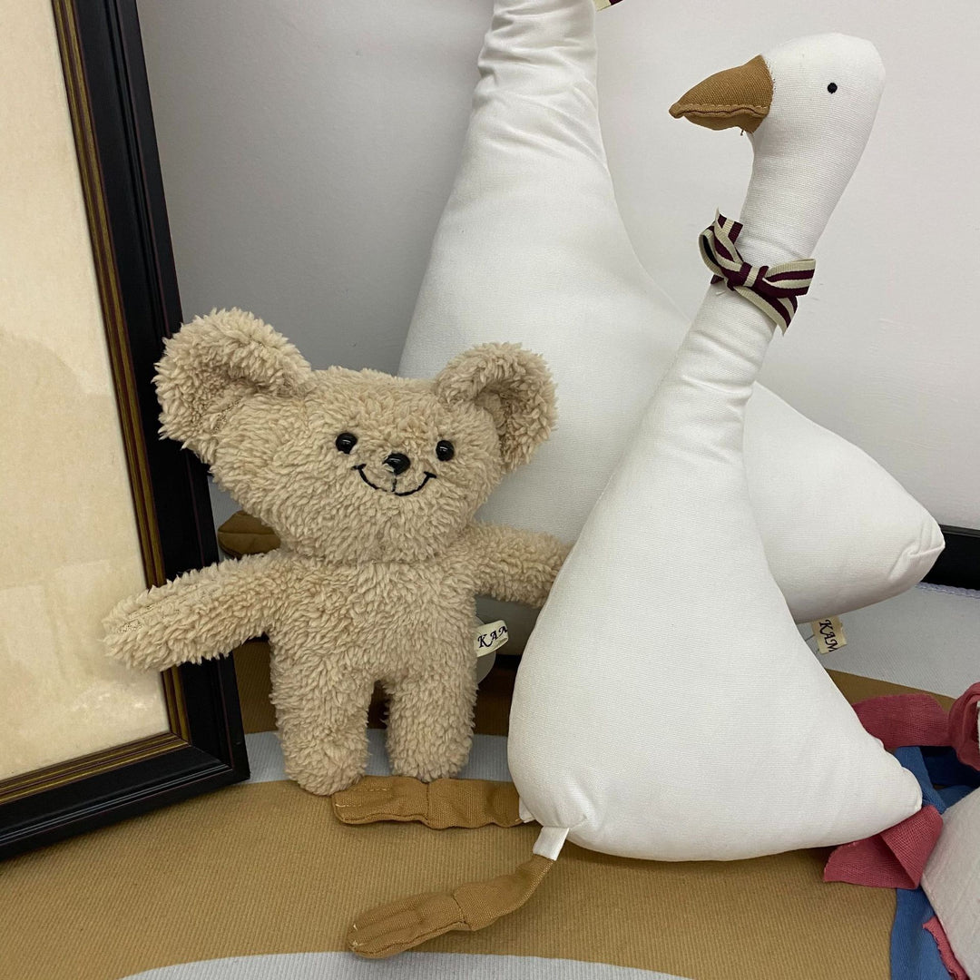 Handmade Linen Plush Bunny Doll with Bow Tie and Removable Overalls