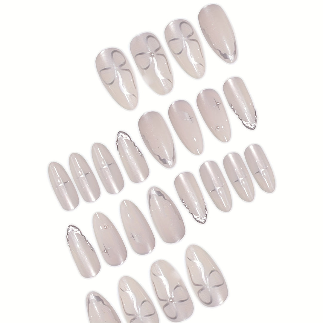 Elegant Press-On Nail Art with Floral Accents Kalsten