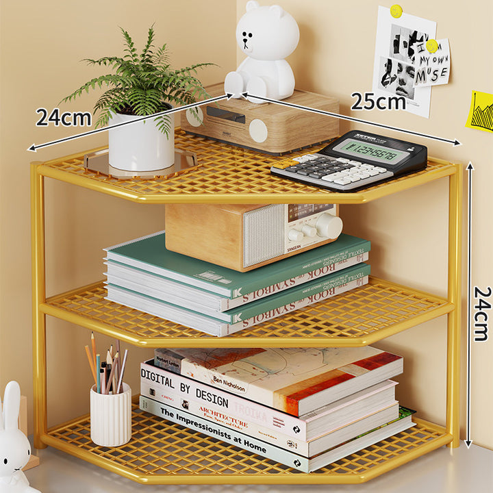 Triple-Tier Corner Metal Mesh Storage Shelf Unit for Bathroom Kitchen Living Room