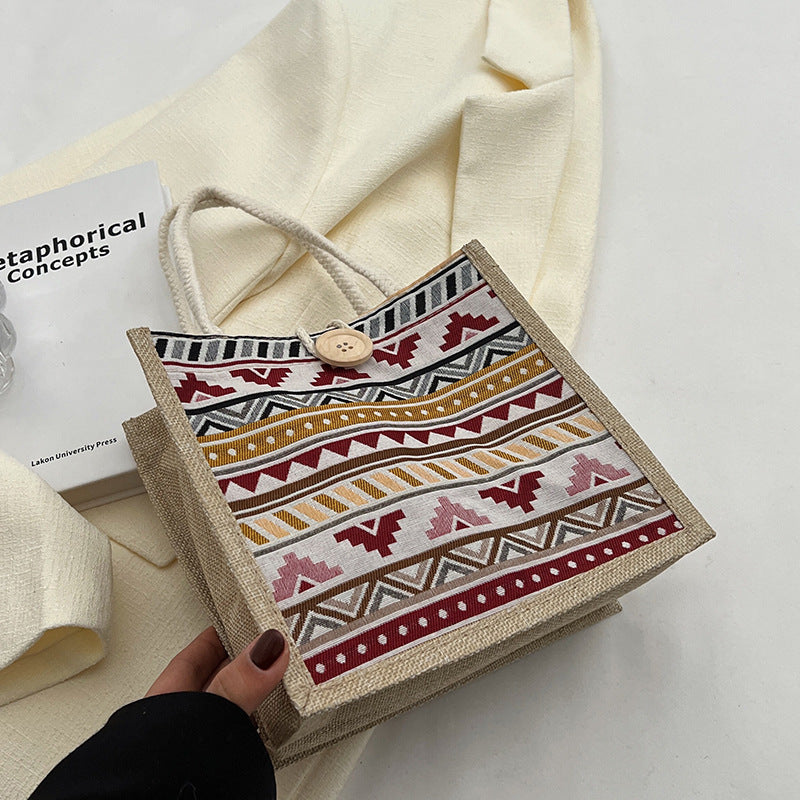 Ethnic Patterned Canvas Shopping Bag