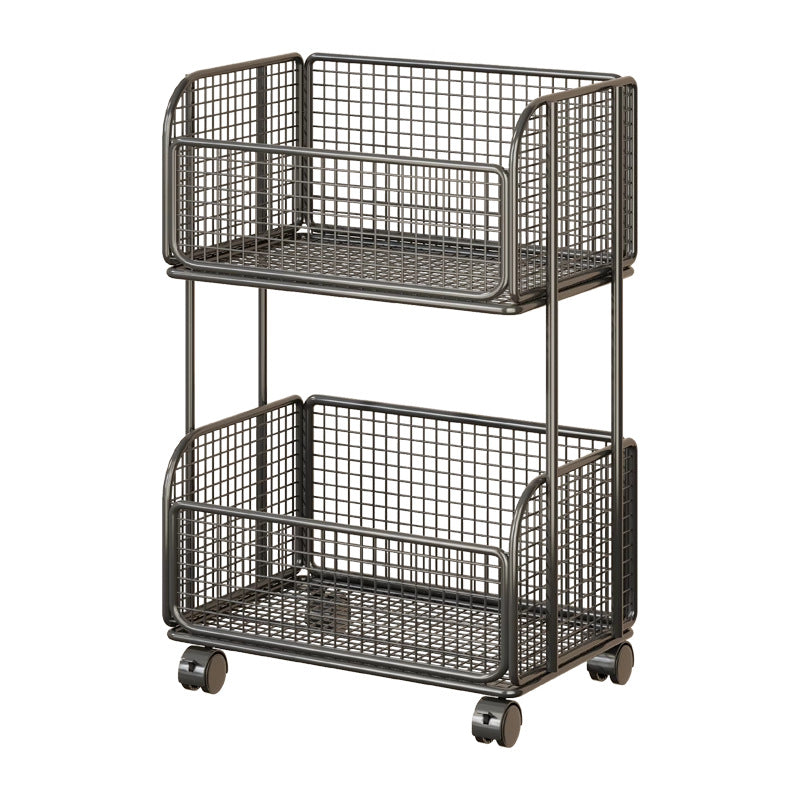 Compact Rolling Mesh Pantry Organizer Cart with Deep Ventilated Baskets and Locking Casters