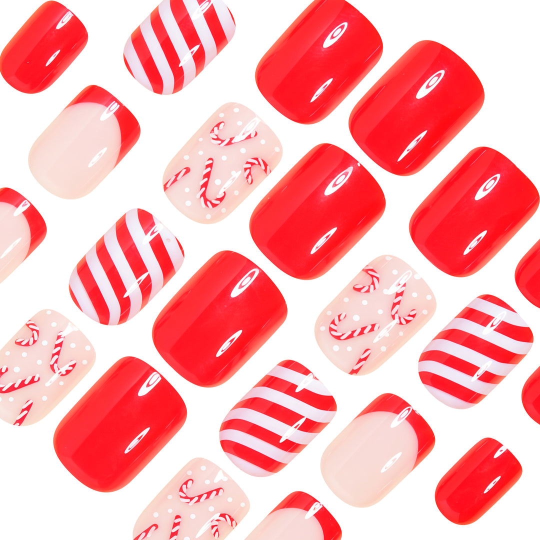 Festive Candy Cane Press-On Nail Art Set Kalsten