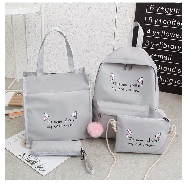 Fun-Themed Cat Print Backpack Set Kalsten