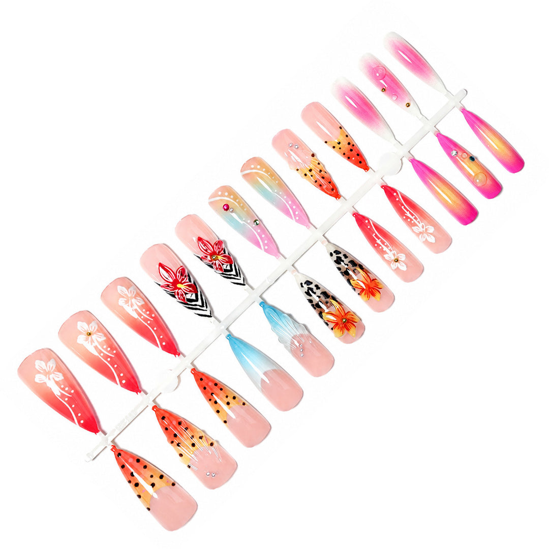 Artistic Premium Press-On Nail Set with Floral and Animal Designs kalsten