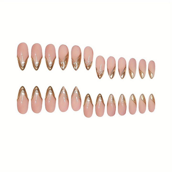 Elegant Stiletto Press-On Nails with Gold Accent Tips Kalsten