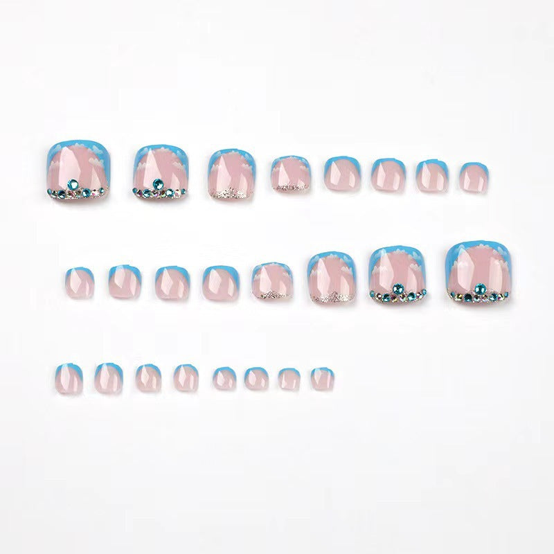 Artistic Press-On Toenails Set with Cloud Design
