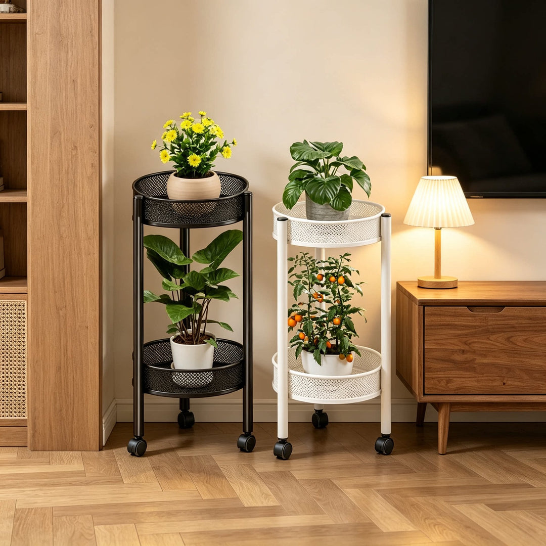 Two-Tier Round Metal Mesh Plant Stand