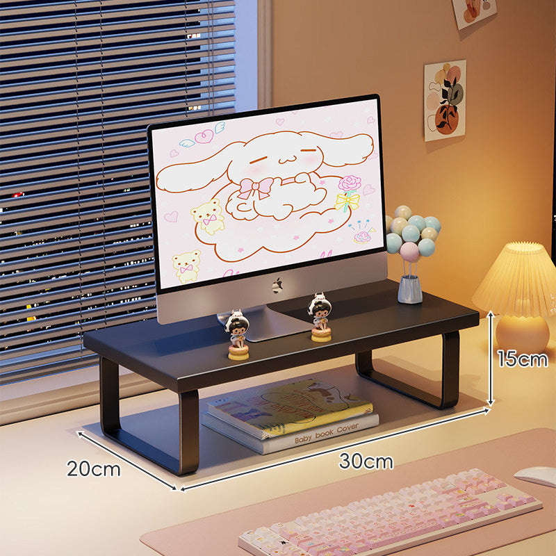 Elevated Monitor Riser Stand with Wood-Effect Top Metal Frame and Under-Shelf Storage