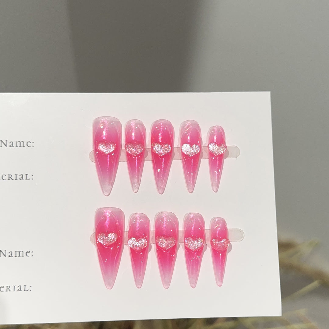 Heart-Embellished Stiletto Press-On Nails
