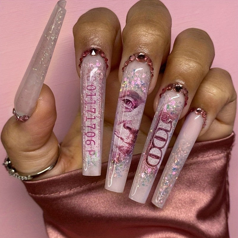 Glamorous artificial nail set with sparkling rhinestones and cross decorations Kalsten