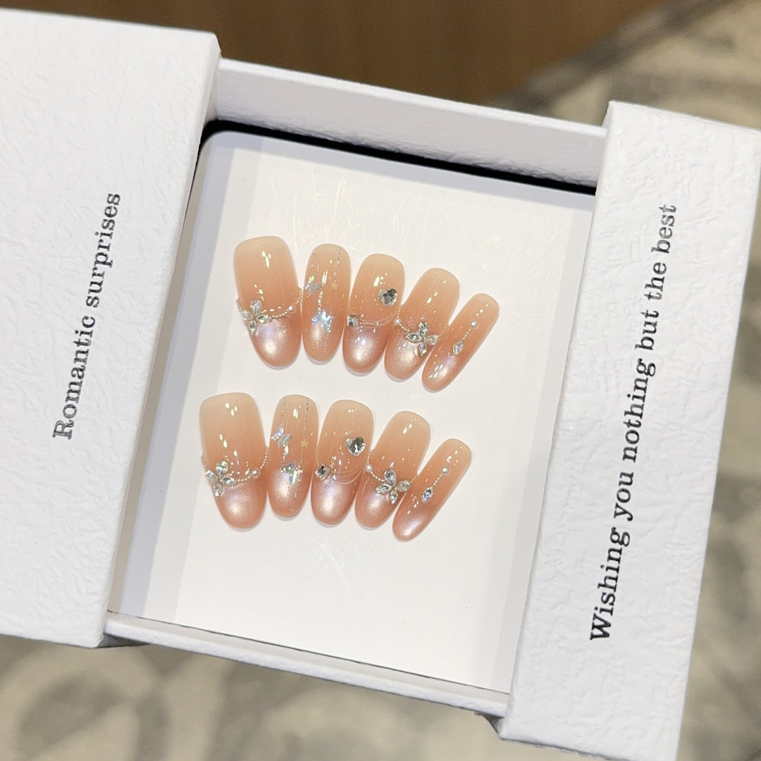 Artificial Nail Set with Romantic Heart and Glitter Designs Kalsten