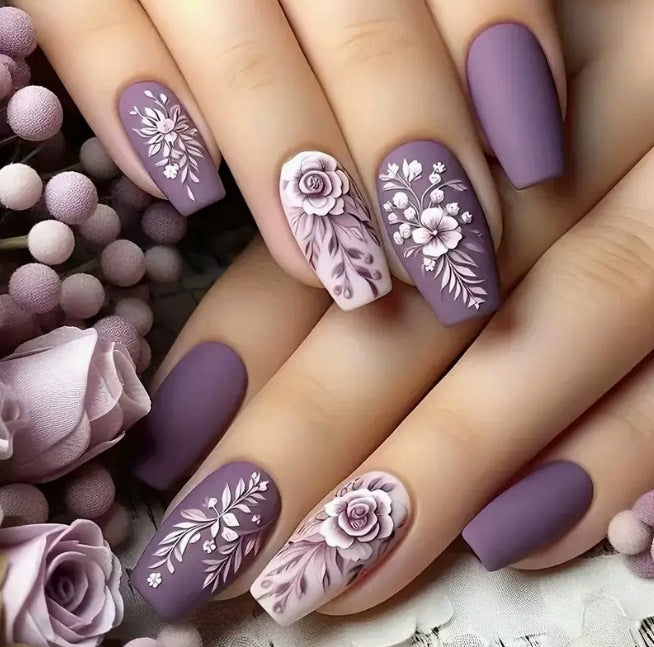 Floral Matte Acrylic Nail Art Kalsten