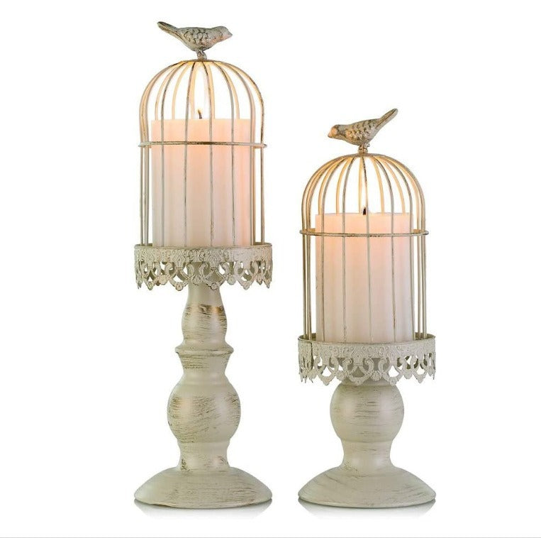 Antique-Style Distressed Metal Birdcage Tabletop Candle Holder & Display Stand Kalsten