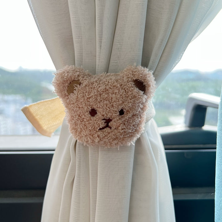 Plush Bear Curtain Tieback with Elastic Loop and Soft Teddy Face