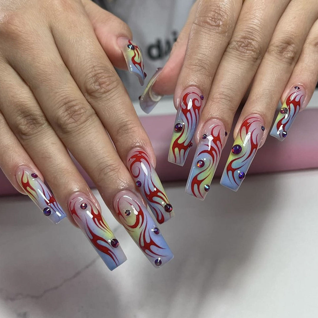 Artistic Flame-Design Acrylic Nail Art Extensions Kalsten
