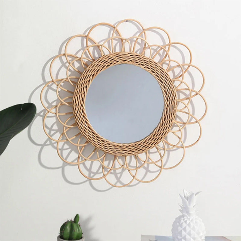 More Elegant Round Wall Mirror Made of Natural Rattan Kalsten