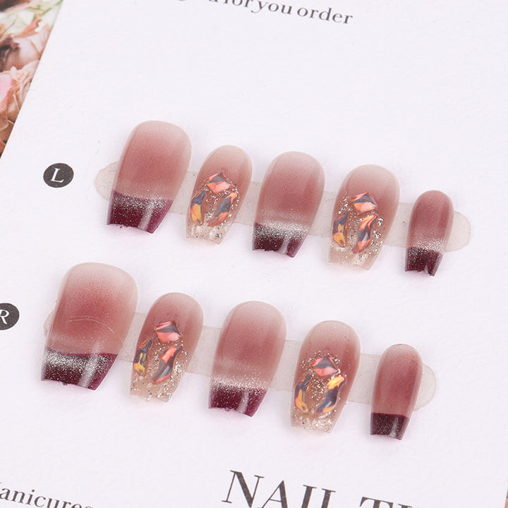 Glossy Gradient Press-On Nail Art Set with Decorative Accents Kalsten