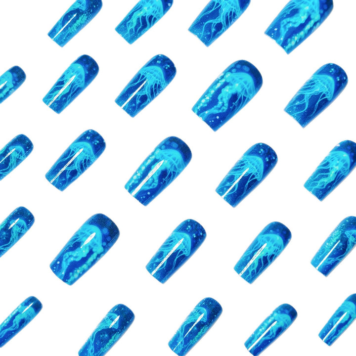 Glittering artificial nails with luminous jellyfish motif Kalsten