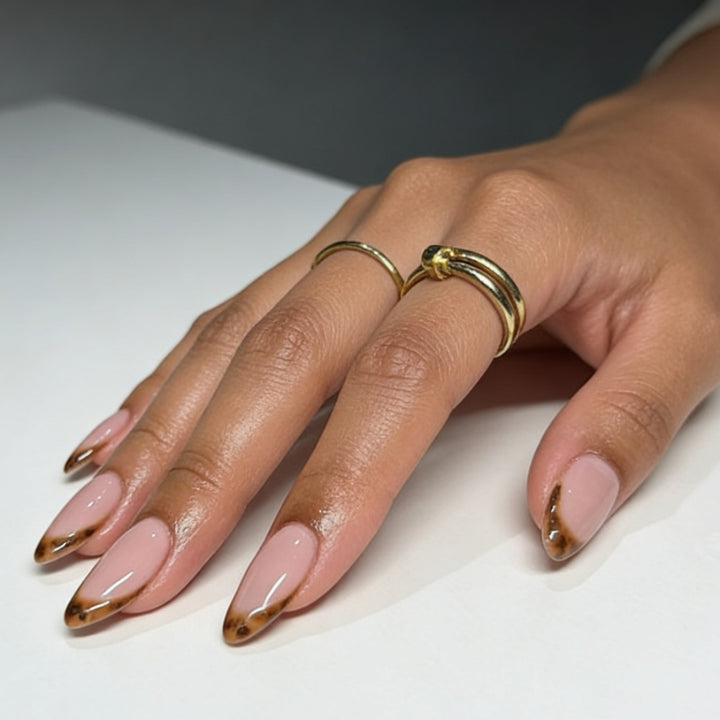 Almond-Shaped Press-On Nails with Elegant Brown Tips Kalsten